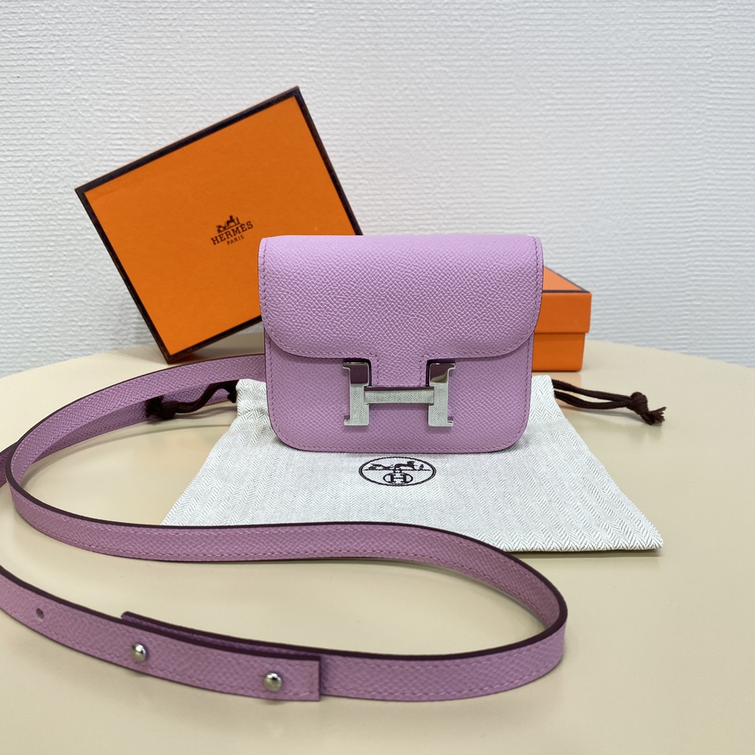 Hermes Constance Slim Wallet Belt Bag In Mauve Sylvestre Epsom Leather